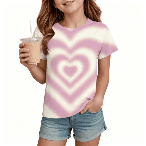 Spazoro Girls T-Shirts Tee Under $5, Short Sleeve Love Print Crew Neck Summer Casual Tops for Kids Beige Size 11-12