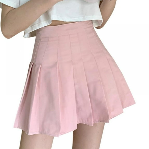 Clearance Girls Women High Waisted Pleated Skirt Plain Plaid A-line Mini Skirt Skater Tennis School Uniform Skirts Lining Shorts
