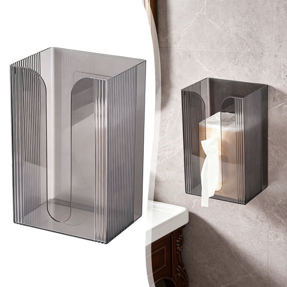Clearance Glacier-Pattern Grey Wall-Mounted Paper Towel Holder - No Drill Facial Tissue Storage for Bathroom and Kitchen (19x12cm)