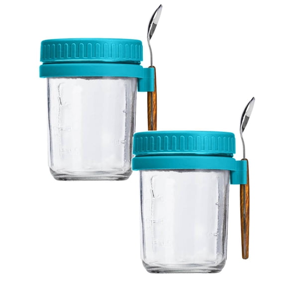 Clearance Glass&Bottle under $10 Overnight Oatmeal Jars With Spoon And Lids Airtight Oatmeal Containers With Measurement Marks Mason Jars With Lids For Oatmeal Containers On The Move 2PC