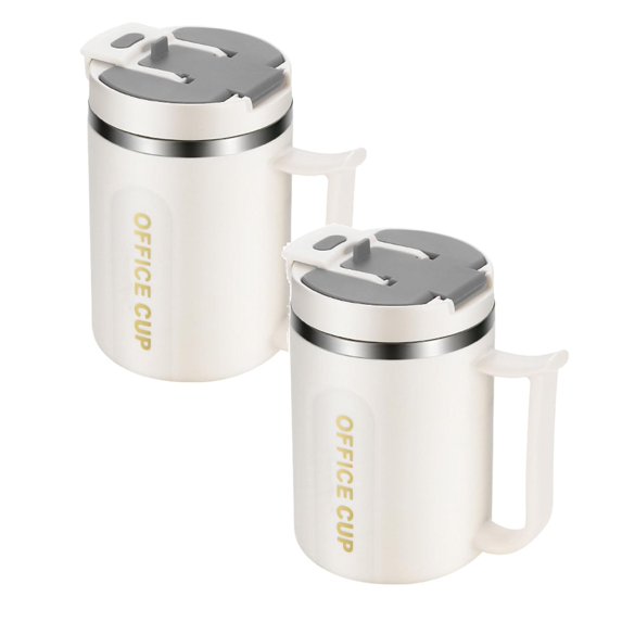 Clearance Glass&Bottle under $15 500ml Insulated Stainless Coffee Mug With Lid And Handle Folding Spoon Inside The Lid Multifunctional Coffee Mug For Coffee Beverages And Juices