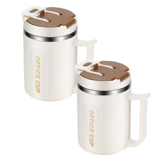 Clearance Glass&Bottle under $15 500ml Insulated Stainless Coffee Mug With Lid And Handle Folding Spoon Inside The Lid Multifunctional Coffee Mug For Coffee Beverages And Juices
