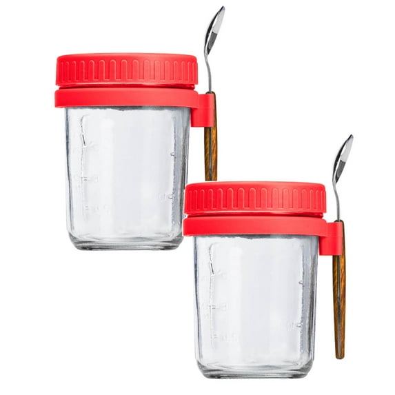 Clearance Glass&Bottle under $15 Overnight Oatmeal Jars With Spoon And Lids Airtight Oatmeal Containers With Measurement Marks Mason Jars With Lids For Oatmeal Containers On The Move