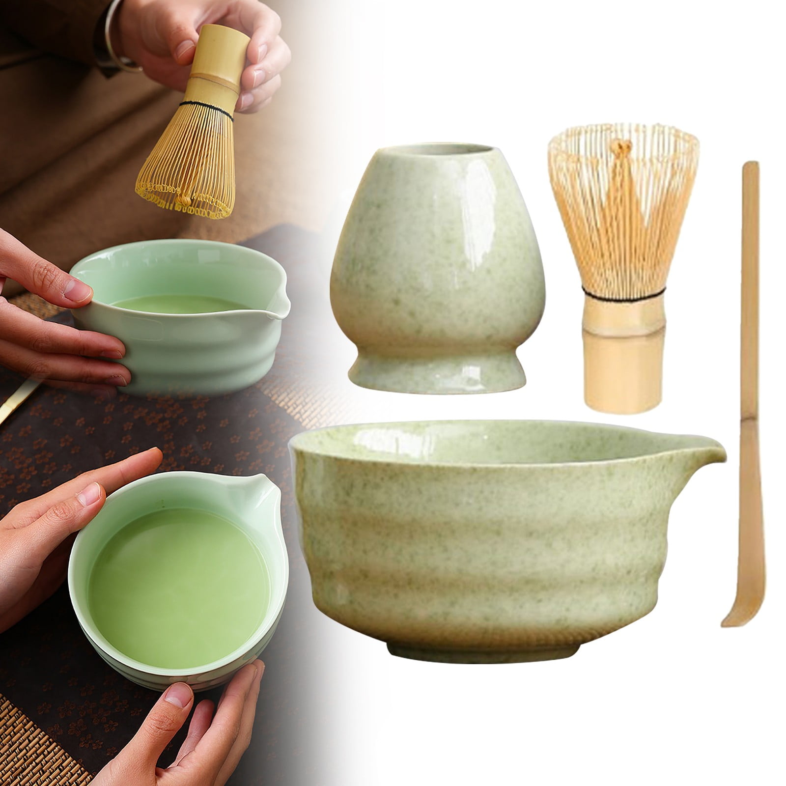 RANERANE Matcha Whisk Set 6-Piece - Bamboo Whisk (Chasen), Bowl, Sifter, Spoon, Scoop & Holder