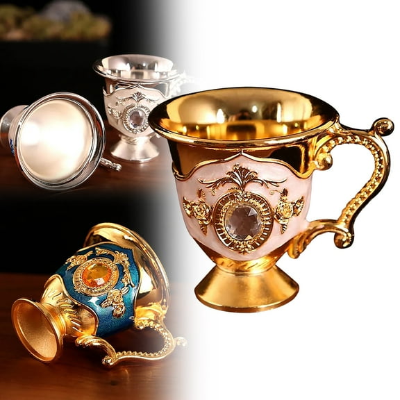 Clearance Glass&Bottle under $5 Qianlong Cup Antique Ornaments European Style Creative Retro Baijiu Cup Handle Cup Metal Handicraft Gift Home Decoration Tea Cup