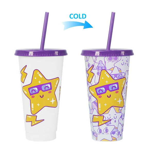 Clearance Glass&Bottle under $5 Star Color Changing Cups With Lids And Plastic Cups With Lids And Reusable Iced Coffee Cup For Adults Kids Cute Cups For Ice Drink