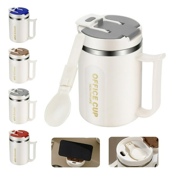 Clearance Glass&Bottle under $6 500ml Insulated Stainless Coffee Mug With Lid And Handle Folding Spoon Inside The Lid Multifunctional Coffee Mug For Coffee Beverages And Juices