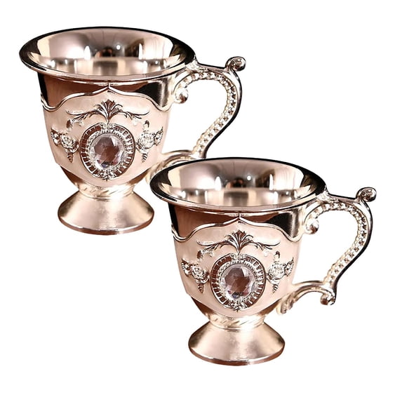 Clearance Glass&Bottle under $6 Qianlong Cup Antique Ornaments European Style Creative Retro Baijiu Cup Handle Cup Metal Handicraft Gift Home Decoration Tea Cup