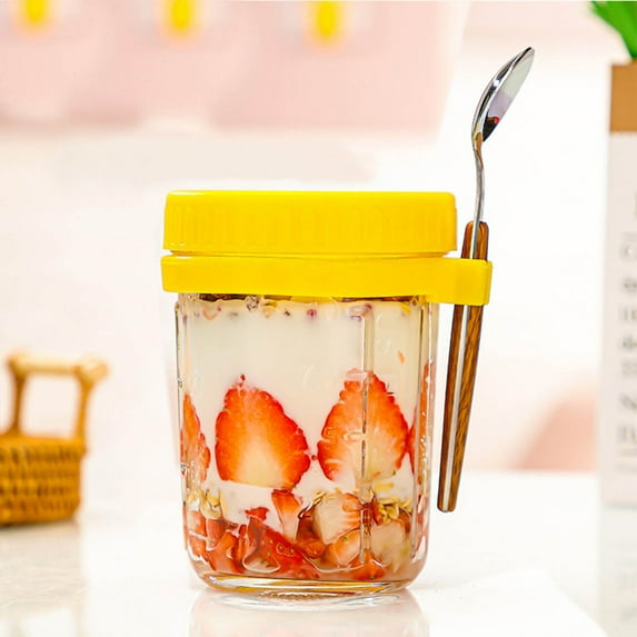 Clearance Glass&Bottle under $7 Overnight Oatmeal Jars With Spoon And Lids Airtight Oatmeal Containers With Measurement Marks Mason Jars With Lids For Oatmeal Containers On The Move