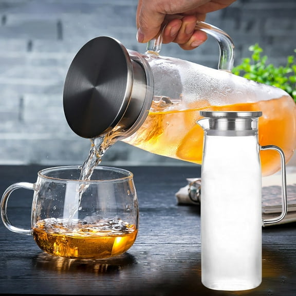 1500ml Glass Water Pitcher With Stainless Steel Lid Great For Juice Milk Beverage Cold Tea Iced Tea