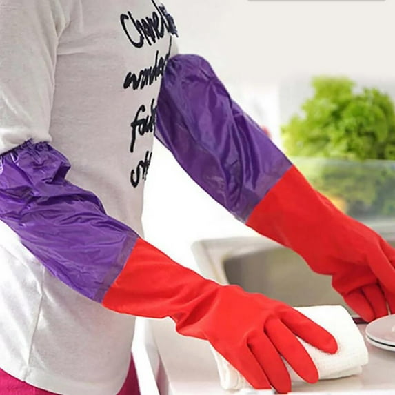 Clearance Gloves under $5,Extra Long Household Laundry Dish Cleaning Washing Latex Rubber Gloves With Velvet