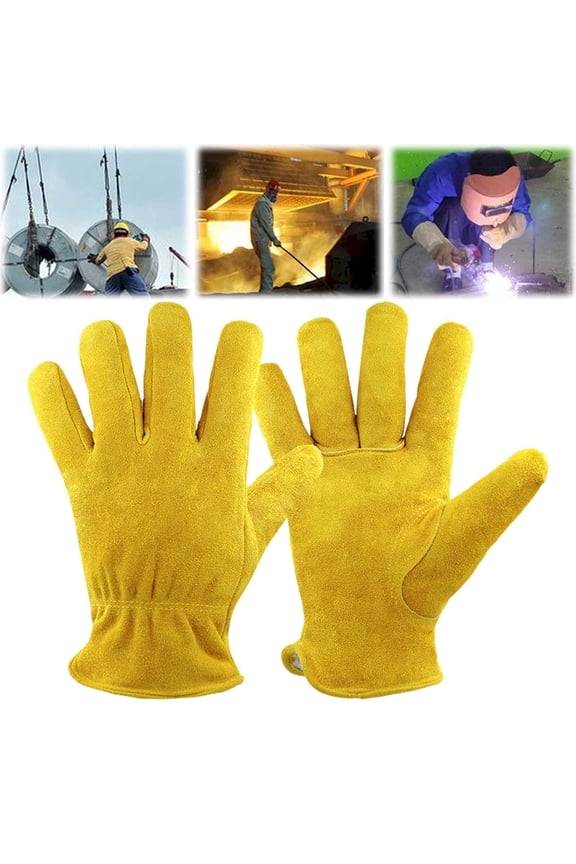 Clearance Gloves under $5,Full Cowhide Welding Handling High Temperature Plus Cotton