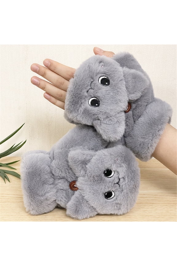 Clearance Gloves under $5,Women Girls Gloves Warm Soft Cute Cat Plush Convertible Flip Top Winter Fingerless Thick Mittens For Teen