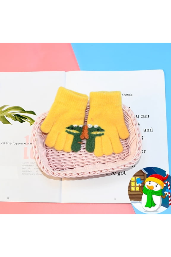 Clearance Gloves under $5,s Winter Knit Half Finger Flip Cover Cute Dinosaur Print Gloves