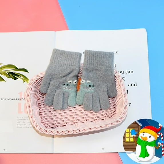 Clearance Gloves under $5,s Winter Knit Half Finger Flip Cover Cute Dinosaur Print Gloves