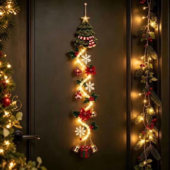 Clearance Glowing Christmas Door Hanger, Christmas Winter Decor with Warm Lights, Snowflake Christmas Door Decorations for Home Front Door (Xmax Tree)