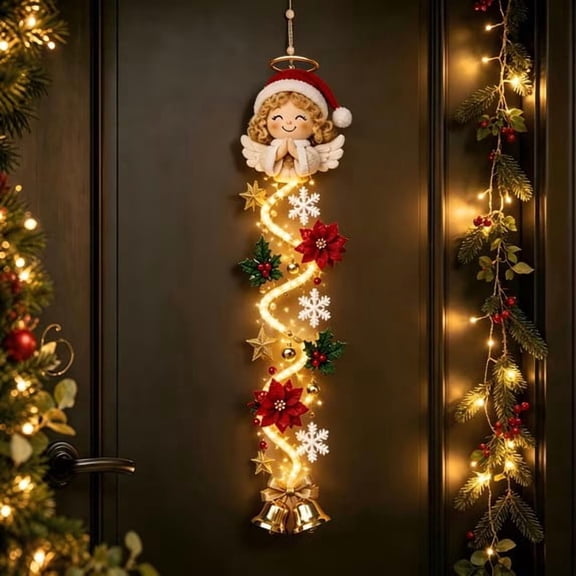 Clearance Glowing Christmas Door Hanger, Christmas Winter Decor with Warm Lights, Snowflake Christmas Door Decorations for Home Front Door (Angel)