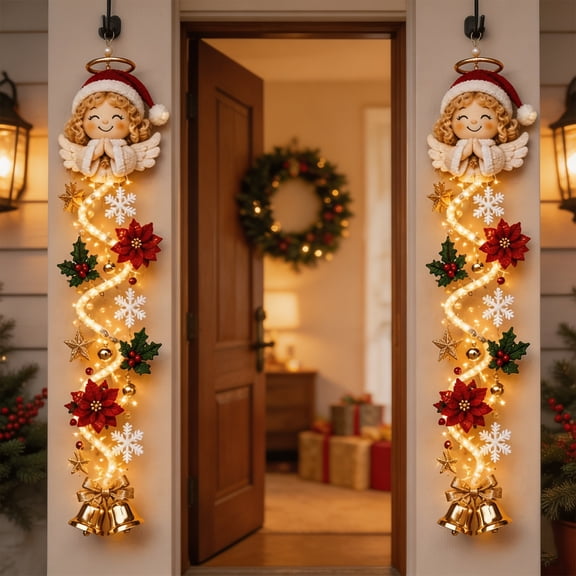 Clearance!Glowing Christmas Door Hanger, Warm Lighted Vertical Holiday Hanging Decor with Festive Accents for Front Door Side, Entryway and Wall