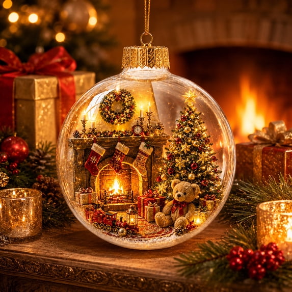 Mzrulpne Christmas Story Ornament Ball Glowing Lights Up Christmas Tree Fireplace Decoration 1-Pack 3.2 in