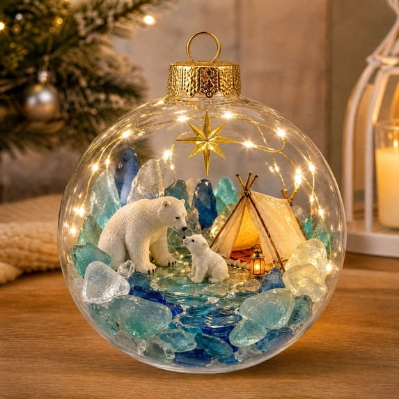 Clearance Glowing Christmas Story Ornament Christmas Tree Polar Bear Decoration Hanging Ball Mini Holiday Decor for Tree Window Mantel Shelf Festive Keepsake Gift