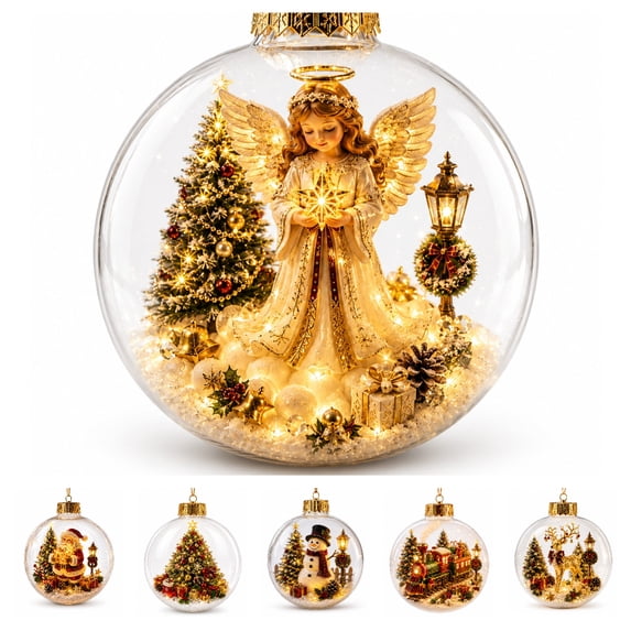 Clearance Glowing Christmas Story Ornament, Light-Up Mini Holiday Scene with Warm LED Light, Christmas Tree Decorations (Angel)