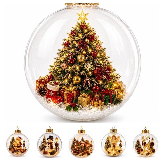 Clearance Glowing Christmas Story Ornament, Light-Up Mini Holiday Scene with Warm LED Light, Christmas Tree Decorations (Christmas Tree)