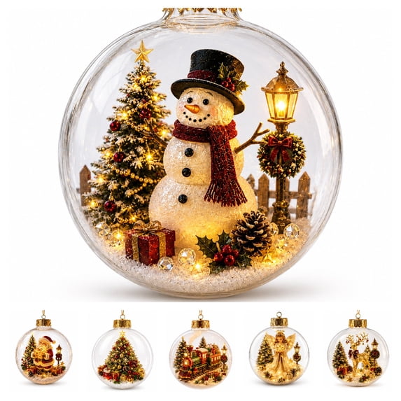 Clearance Glowing Christmas Story Ornament, Light-Up Mini Holiday Scene with Warm LED Light, Christmas Tree Decorations (Snowman)