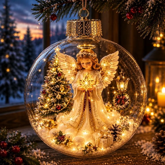 Clearance! Glowing Christmas Tree Story Ornament, 4 Inch Mini Holiday Scene Ball with String Lights, Lighted Xmas Tree Decoration for Mantel Tabletop Holiday Decor, Christmas Gifts(Angle)