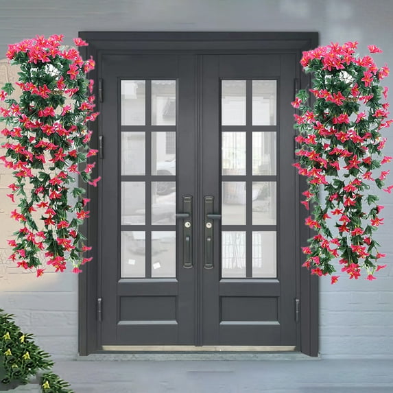 Gmogad 2Pack Artificial Lily Flowers Hanging Basket Fake White Silk Vines for Wedding Decor Indoor Outdoor Wall Door Party Aisle Decorations Realistic No-Fade