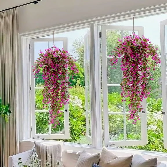 Gmogad Artificial Hanging Plants, Faux Rattan Greenery 29.53in - UV Resistant Plastic Vines for Wall Basket Decor, Indoor/Outdoor Hanging Plants 2-Pack