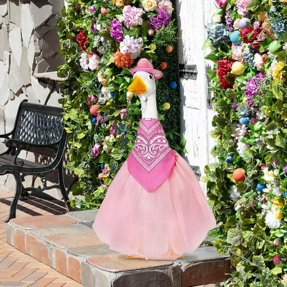 Gmogad Hawaiian Grass Skirt Goose Yard Decor - Waterproof Outdoor Graduation Party Decoration - Summer Luau Themed Garden Sculpture for Events