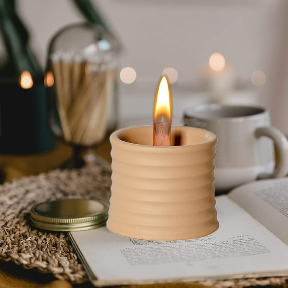 Gmogad Industrial Cement Candle Holder 3.35" Flameless Aromatherapy Cup for Home Decor Romantic Tabletop Centerpiece Beige Modern Ornament