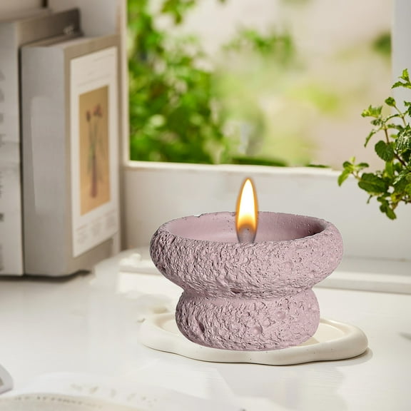 Gmogad Industrial Cement Meteorite Candle Cup 9.3cm Flameless Crystal Container for Aromatherapy Home Decor Romantic Gift Beige Minimalist