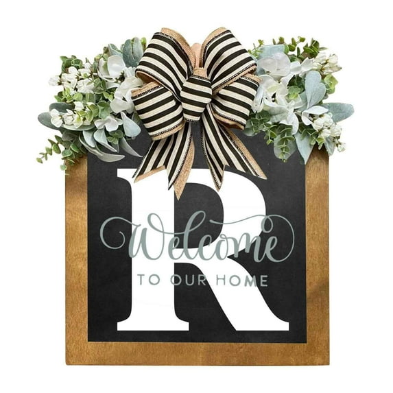 Gmogad Personalized Last Name Wreath, Year-Round Front Door Hanging Sign, Custom Wooden Plaque for Housewarming Wedding Holiday Decor