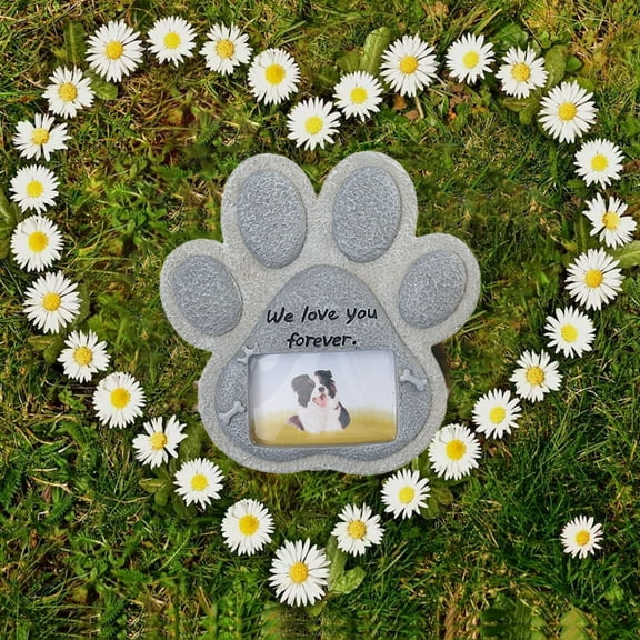 Gmogad Personalized Resin Pet Grave Marker with Photo Frame 6x5 Inch Paw Print Garden Memorial for Dog Cat Outdoor Waterproof Headstone