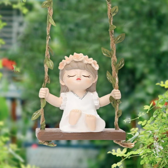 Gmogad Resin Garden Ornament, Outdoor Swing Girl Statue Resin Decor - Hand-Painted Yard Art for Flower Pot, Patio, Balcony, Home Gardening Decoration