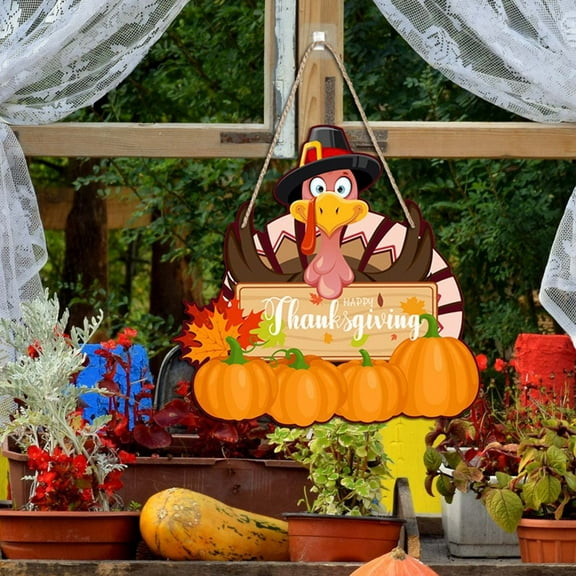 Gmogad Thanksgiving Turkey Door Sign - Wooden Vintage Hand-Carved Festive Hanging Decoration for Home Entrance Store Party Wall Decor