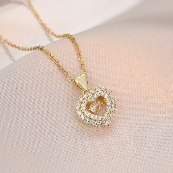 Gmogad Titanium Steel Heart Necklace, Crystal Pendant Jewelry, Elegant Gift for Her Valentine's Anniversary Date Night Party