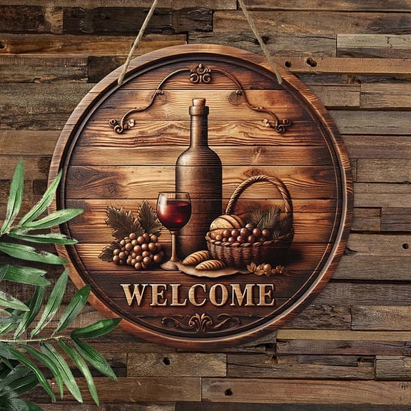 Gmogad Wooden Round Welcome Sign, Handcrafted Door Wall Hanging Decor, Rustic Holiday Home Decoration, Easy Install Durable Pendant for Porch Entrance