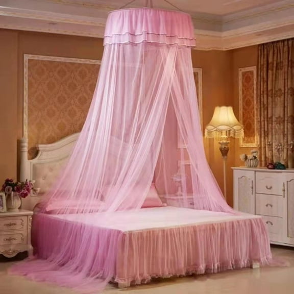 Gnat Net Bed Canopy for Girls Elegant Canopy Bed Curtains From Ceiling Easy To Install Dome Netting for Single To Adult Size Beds Home & Camping Use White Pink Black