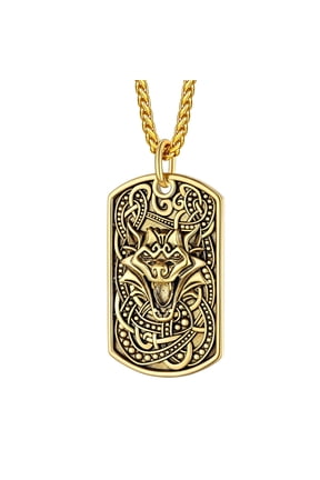 [Clearance]Gold Celtic Dog Tag Wolf Pendant Necklace for Men Women Hip Pop Jewelry Vintage Stainless Steel Gift