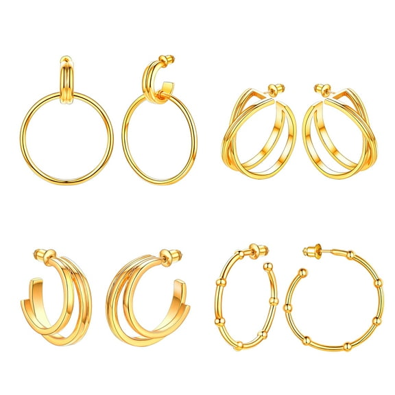 [Clearance]Gold Plated Hoop Earrings Interval Beads Earrings for Women Anniversary Stylish Gift