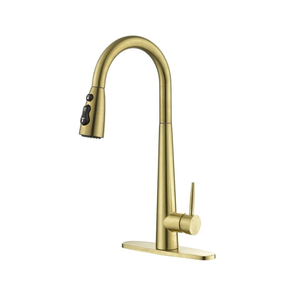 Clearance! Gold Kitchen Faucets with Pull Down Sprayer, Kitchen Sink Faucet with Pull Out Sprayer, Fingerprint Resistant, Single Hole Deck Mount, Single Handle Copper Kitchen Faucet,