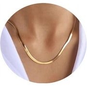 YTTAL Gold Necklace For Women 14K Herringbone Flat Necklace 5MM 20" -26" Gold Plated Necklaces For Women