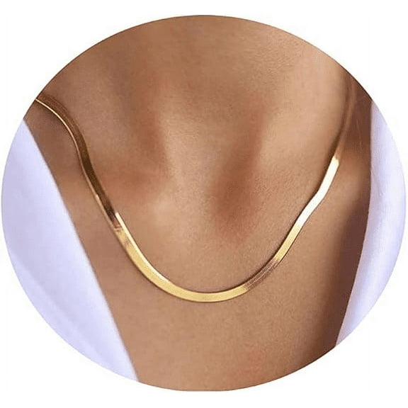 YTTAL Gold Necklace For Women 14K Herringbone Flat Necklace 5MM 20" -26" Gold Plated Necklaces For Women