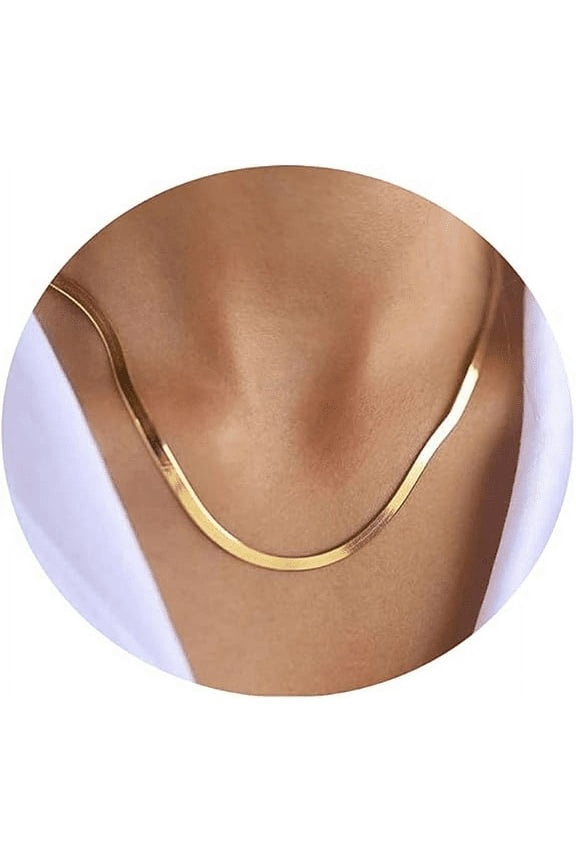 Gold Necklace For Women 14K Herringbone Flat Necklace 5MM 20" -26" Gold Plated Necklaces For Women