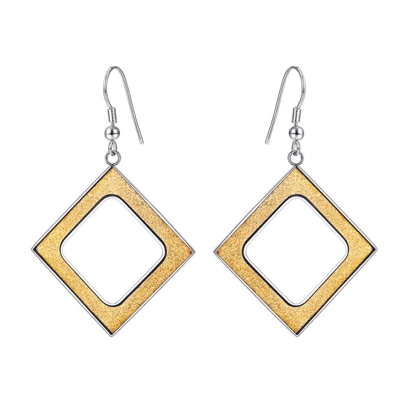 [Clearance] Gold Plated Drop Earrings for Women Stainless Steel Hollow Cutout Geometric Rhombus Earrings for Girlfriend Wife Valentines Day Jewelry Gift on Clearance