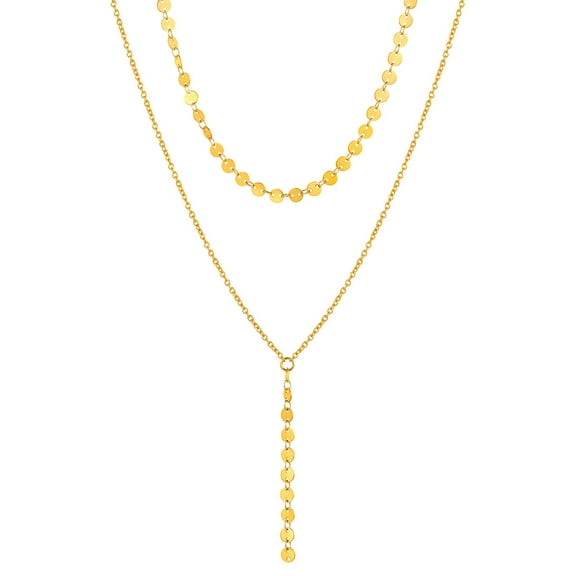 [Clearance] Gold Plated Layered Y Necklaces for Women Stainless Steel Long Drop Disc Chain Pendant Necklace Choker Collar Statement Jewelry Gift for Daughter Girlfriend Birthday Christmas