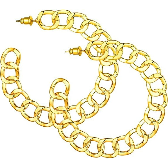 Gold Plated Open Hoop Earrings For Women, Chunky Wide Filigree Earrings, Geometric Rhombic/C Shape Hollow Out Flower Hoop Statement Boho Ethnic Earring Jewelry Gift