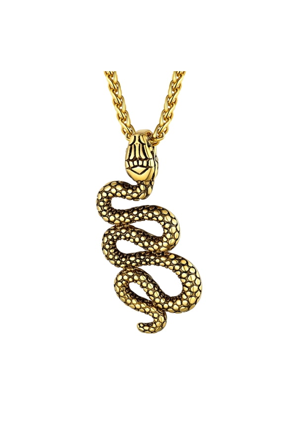 [Clearance]Gold Snake Pendant Necklace for Men Women with Stainless Steel Wheat Chain Hip Pop Gift